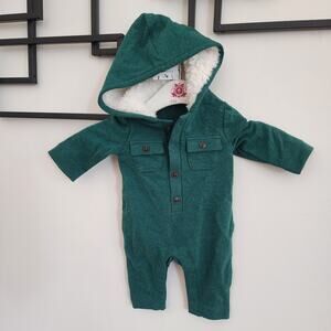 New janie and jack green hooded one piece romper 0-3 months